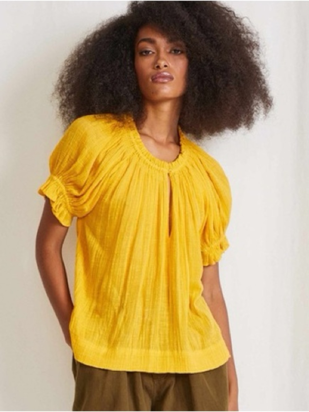 Apiece Apart Kasin Gauze Boho Top Mimosa Yellow XS Organic Cotton